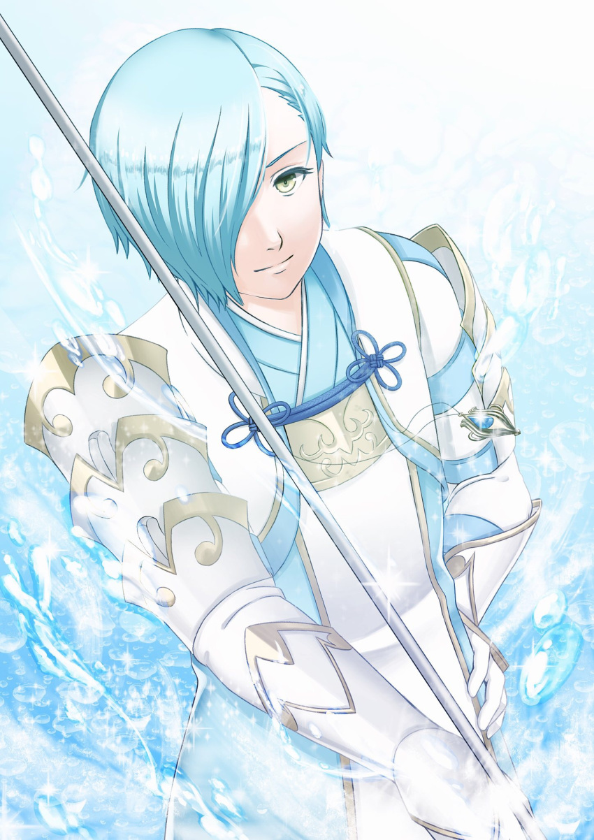 1boy, blue_hair, bubble, fire_emblem, fire_emblem_if, gloves, hair_over_one_eye, highres