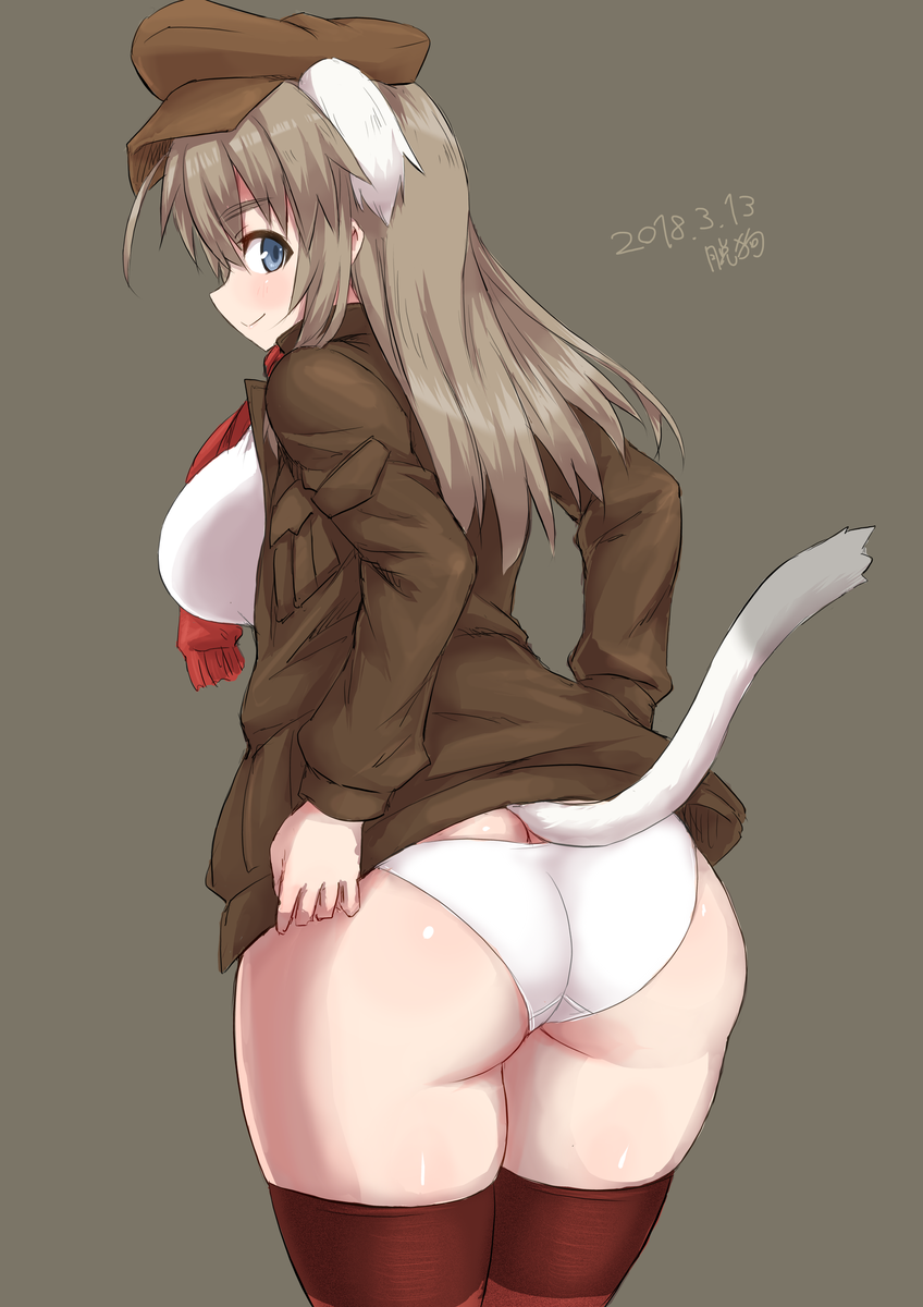 animal_ears, ass, blue_eyes, breasts, cat_ears, cat_tail, dakku_(ogitsune), eyebrows_visible_through_hair