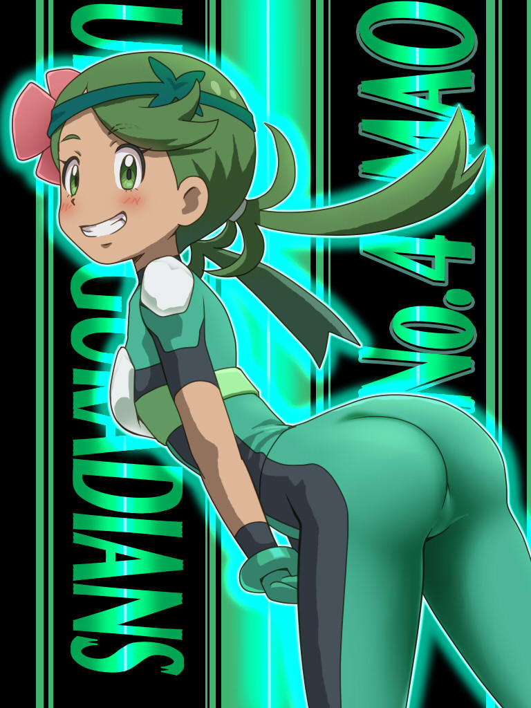 1girl, ass, awa, bodysuit, dark_skin, flower, green_eyes, green_hair