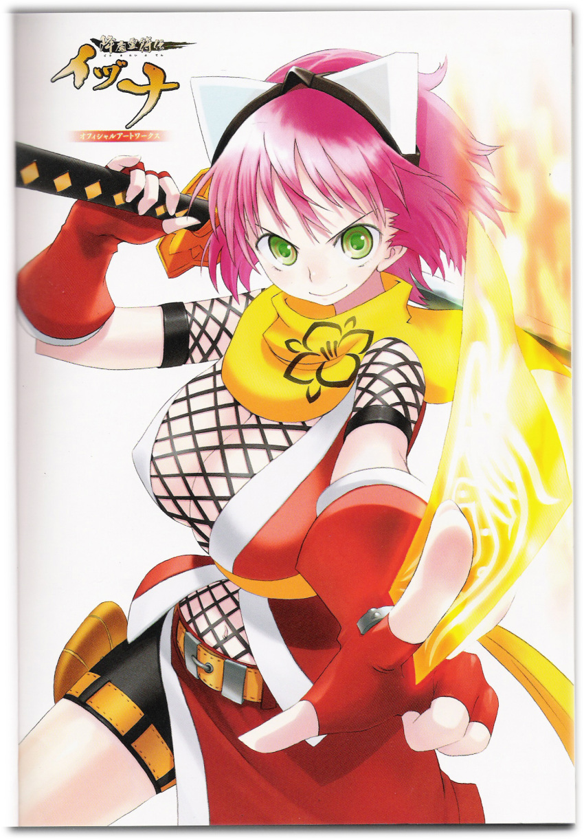 belt, breasts, cleavage, elbow_gloves, fingerless_gloves, fishnets, gloves, goggles