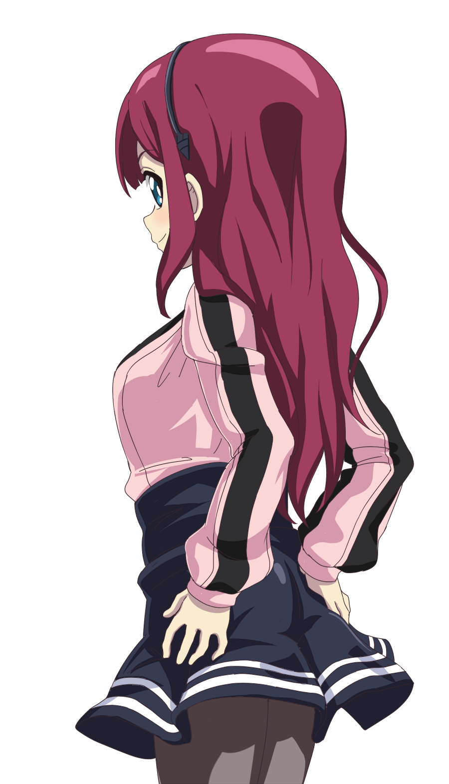 1girl, ass, bangs, beyblade, beyblade:_burst, black_hairband, black_legwear, black_skirt