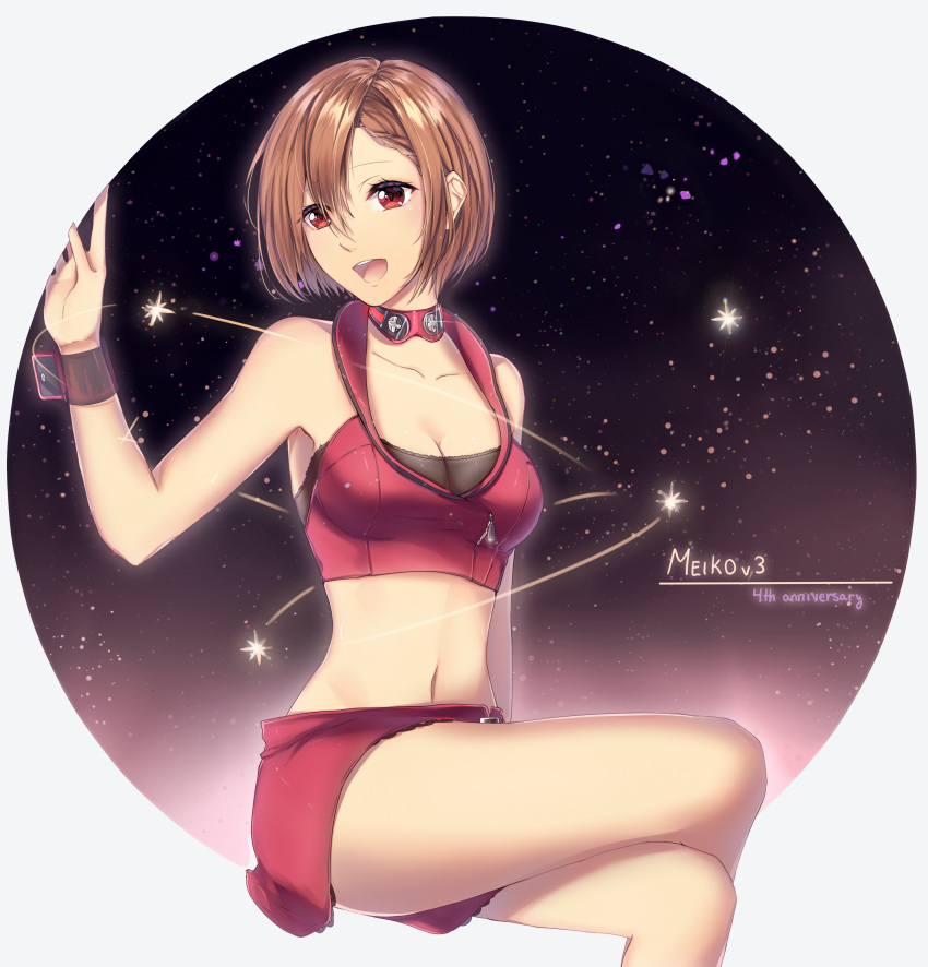 1girl, absurdres, bare_shoulders, breasts, brown_hair, cleavage, crop_top, highres