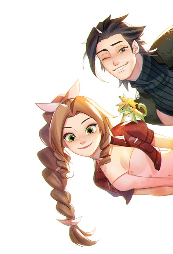 aerith_gainsborough, black_hair, blonde_hair, braid, brown_hair, cloud_strife, disney, drill_hair