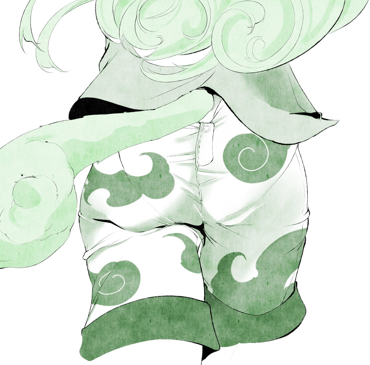 1girl, ass, buttons, close-up, cloud_print, commentary_request, from_behind, hiyuu_(flying_bear)