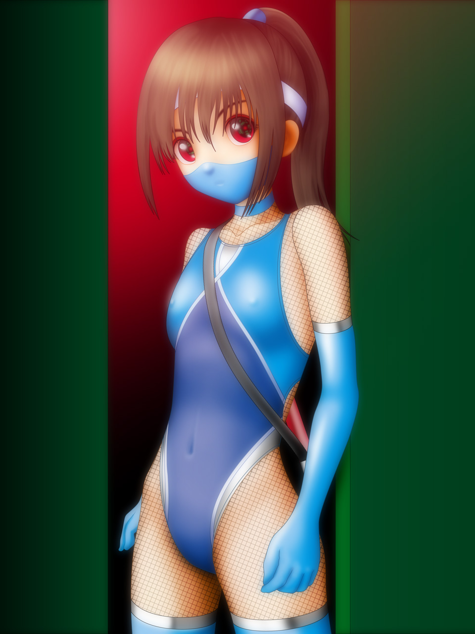 choker, competition_swimsuit, elbow_gloves, erect_nipples, fishnets, gloves, highres, long_hair