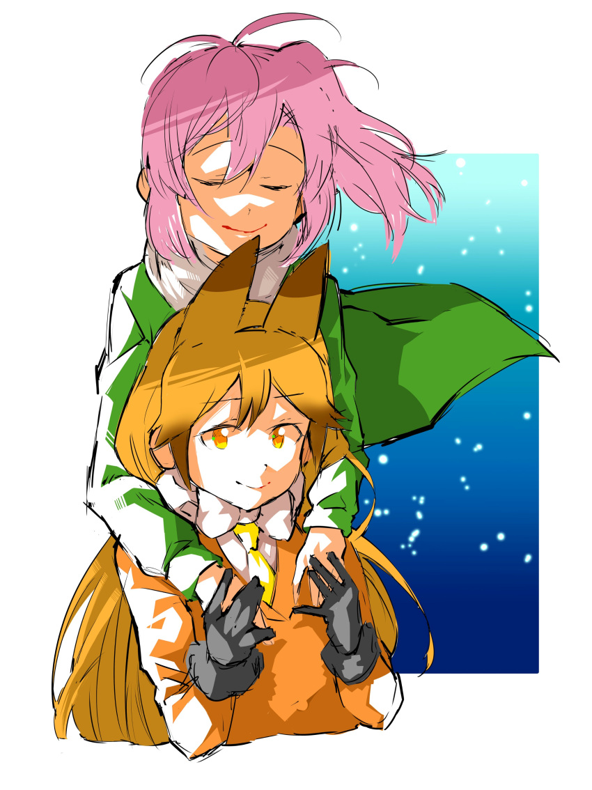 2girls, absurdres, animal_ears, bow, bowtie, brown_hair, closed_eyes, eyebrows_visible_through_hair