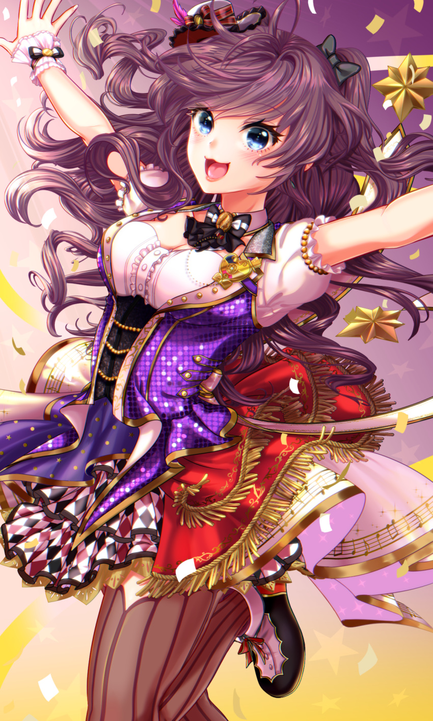 1girl, :3, :d, akapii_(jun_0512), black_legwear, blue_eyes, blush, bow