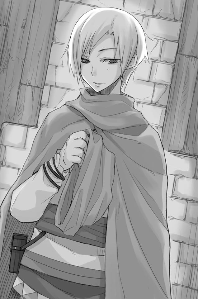 1girl, ayakura_juu, dutch_angle, eve_bolan, greyscale, holding, looking_at_viewer, monochrome