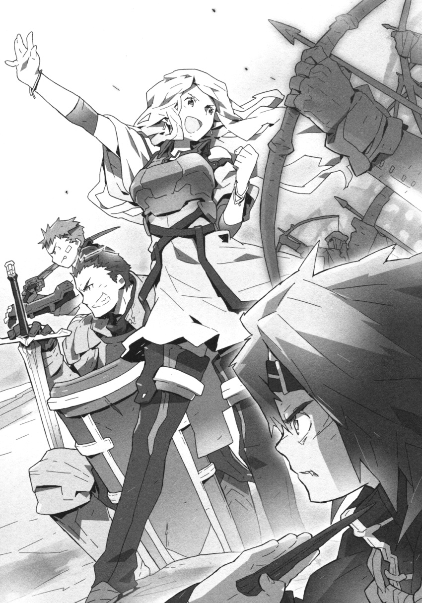 :d, arm_up, armor, arrow, boots, bow_(weapon), bracelet, breastplate