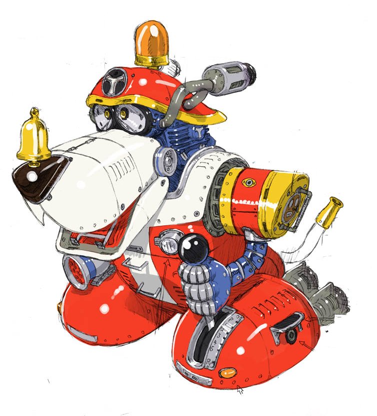 bell, full_body, gear_shift, handle, hose, mecha, nakakita_kouji, no_humans