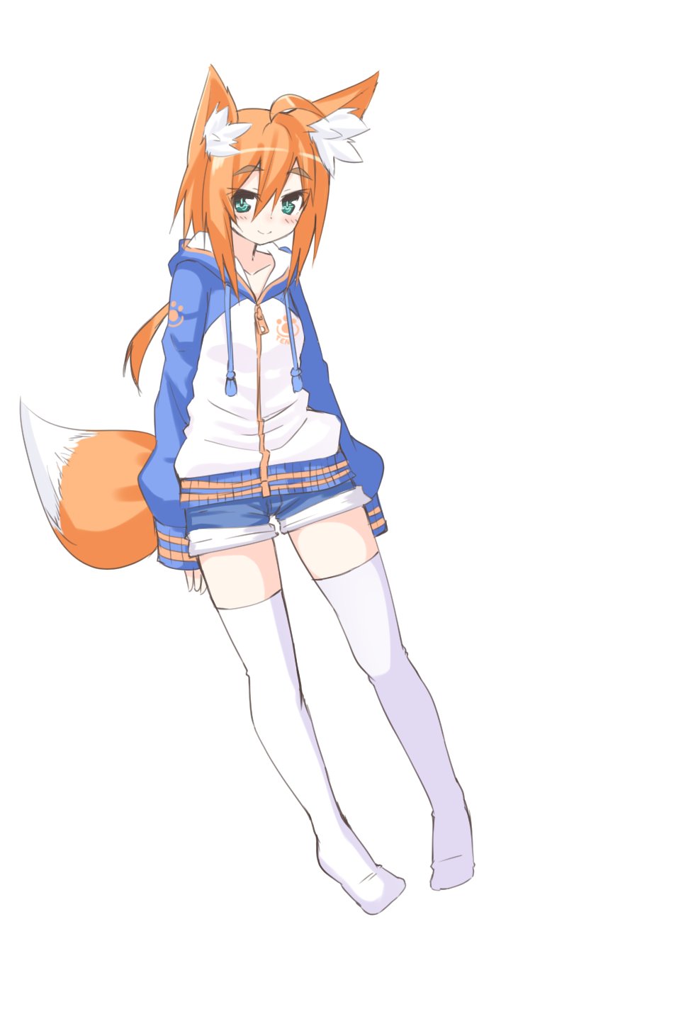 1girl, animal_ears, blush, fox_ears, fox_girl, fox_tail, green_eyes, highres