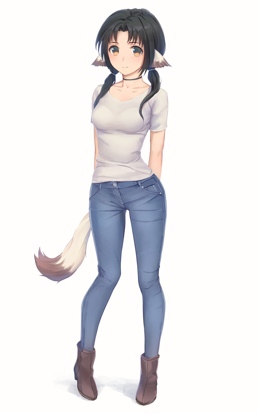 1girl, animal_ears, anklet, arms_behind_back, bangs, black_choker, blush, bralines