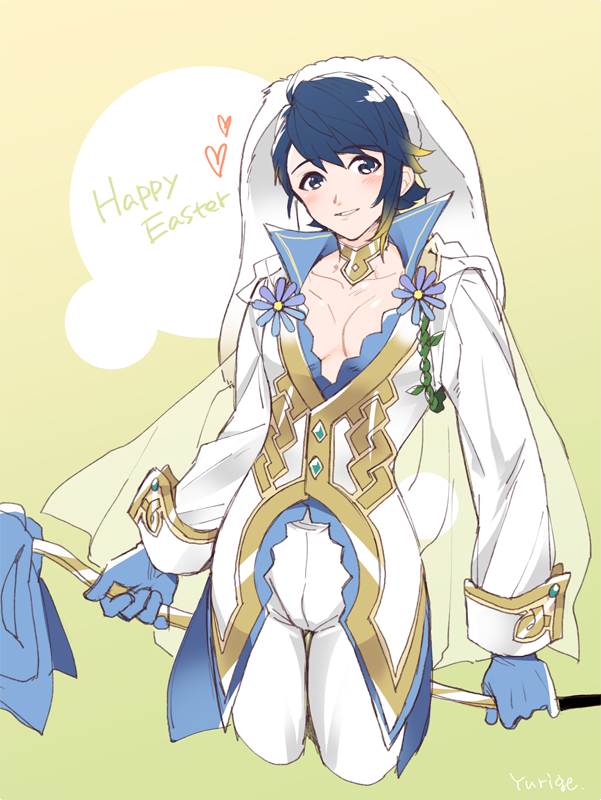 1boy, alfonse_(fire_emblem), alternate_costume, animal_ears, blue_hair, easter, fake_animal_ears, fire_emblem