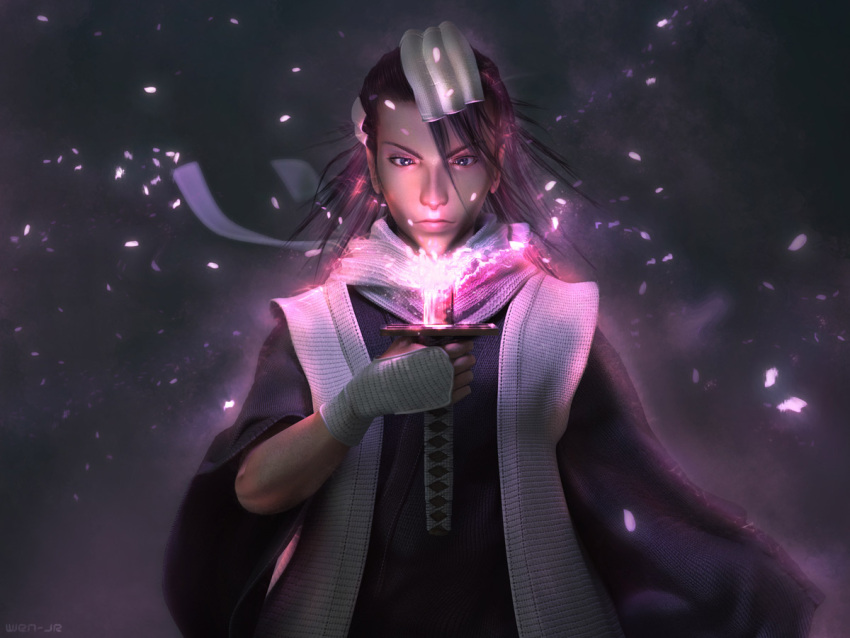 black_hair, bleach, haori, japanese_clothes, kuchiki_byakuya, long_hair, male, petals