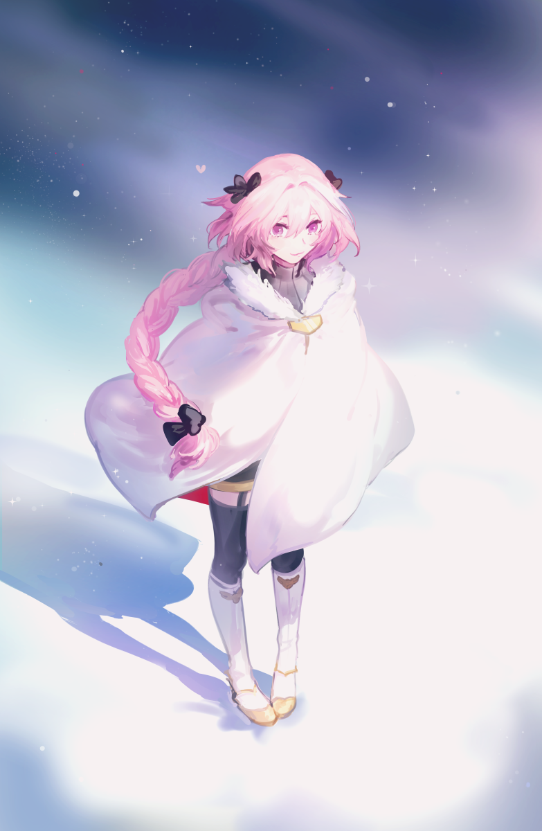1boy, astolfo_(fate), black_bow, bow, braid, cloak, fate/grand_order, fate_(series)