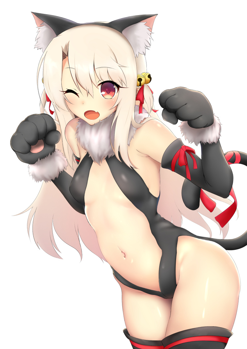1girl, absurdres, animal_ears, black_gloves, black_legwear, black_leotard, breasts, cat_ears
