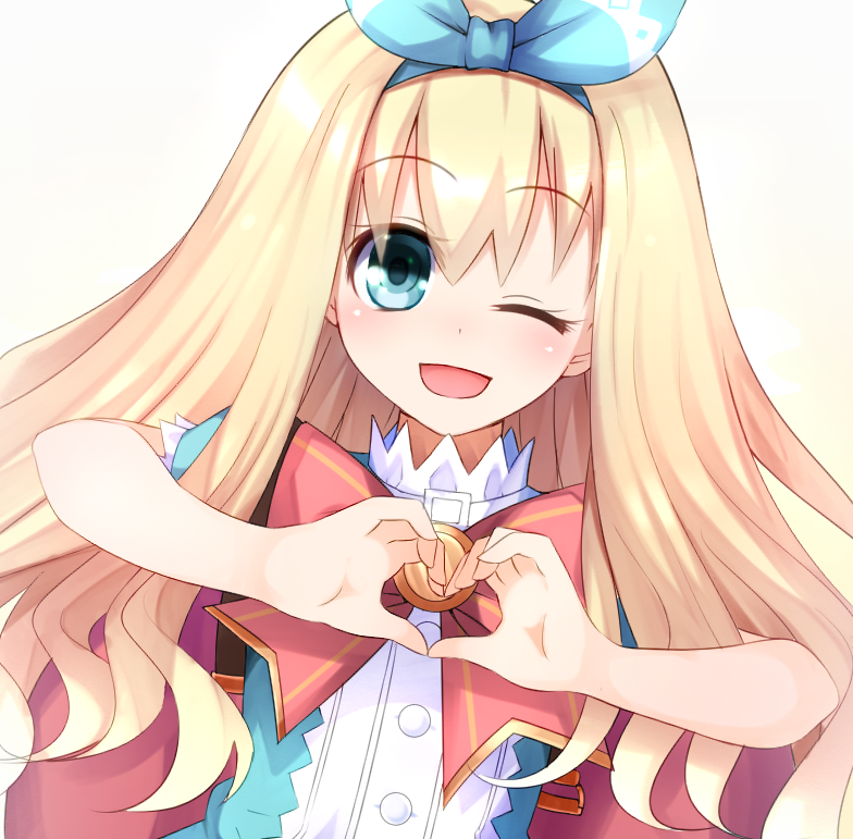 1girl, blonde_hair, blue_eyes, blush, bow, doria_(5073726), fairy_fencer_f, hair_ornament