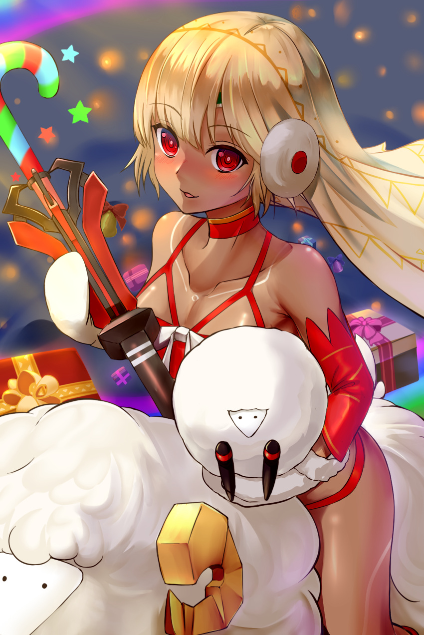 altera_the_san(ta), blonde_hair, dark_skin, long_hair, red_eyes