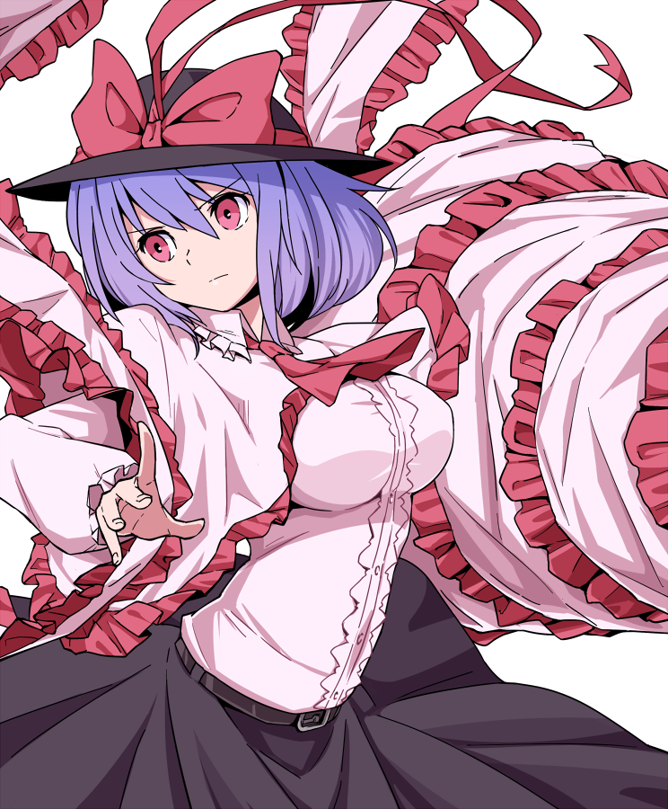 1girl, belt, bow, hat, hat_bow, maguro_(mawaru_sushi), nagae_iku, purple_hair