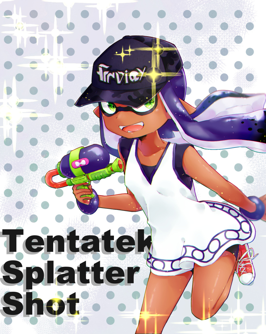 1girl, baseball_cap, bike_shorts, black_shirt, black_shorts, blue_hair, blue_hat, blurry