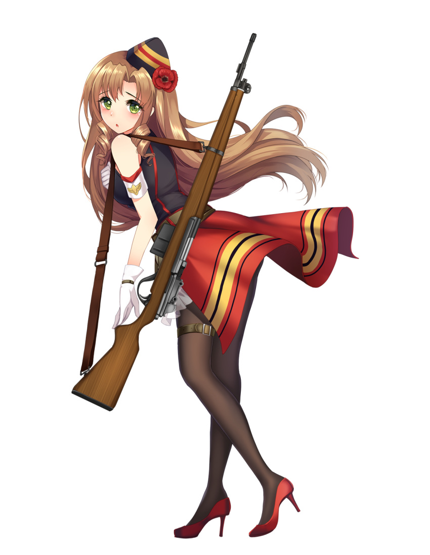 1girl, armband, bison_cangshu, blush, brown_hair, drill_locks, fn-49, fn-49_(girls_frontline)