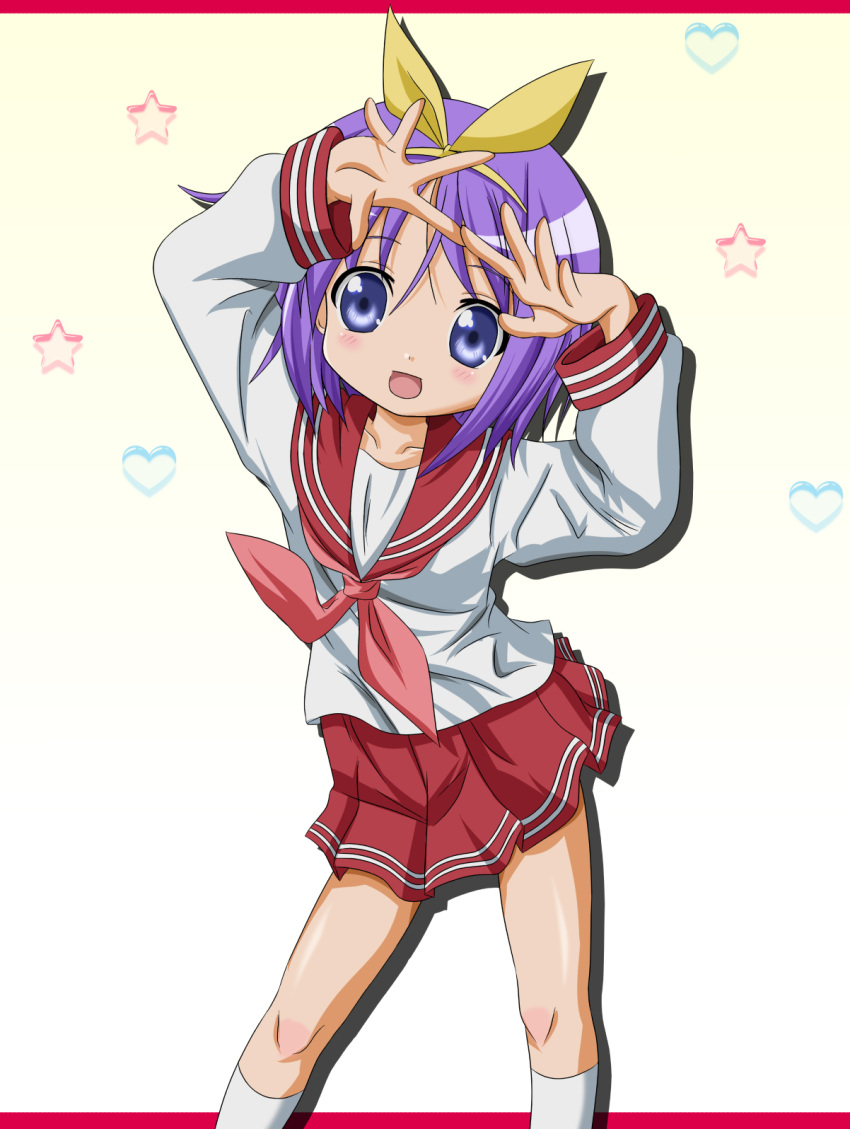 highres, hiiragi_tsukasa, lucky_star, purple_hair, school_uniform, serafuku, short_hair, takumi_(pixiv_41899)