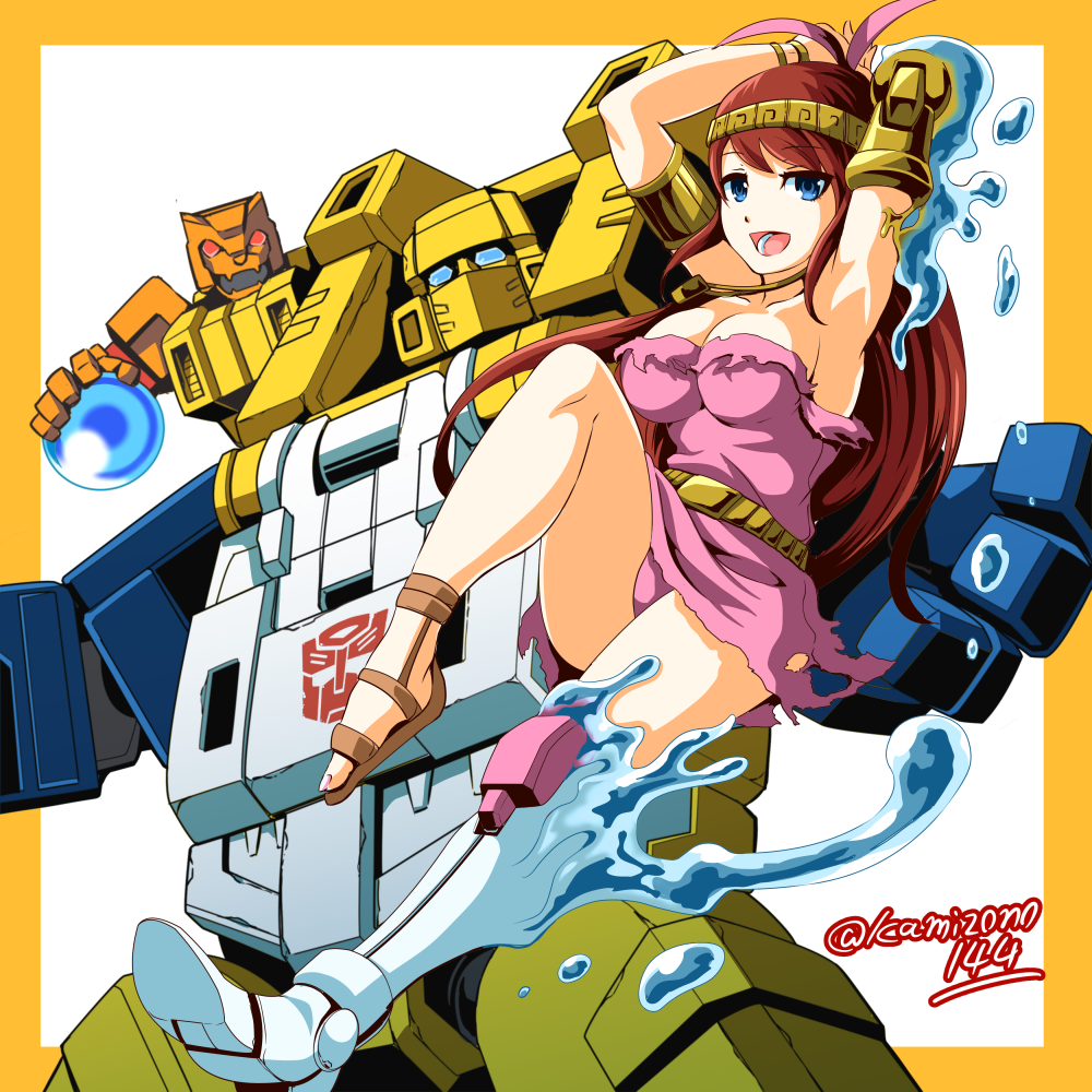 1girl, 2boys, 80s, air_bubble, artist_name, autobot, blue_eyes, bubble