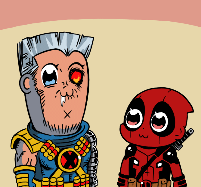 2boys, :3, animated, animated_gif, bkub_(style), cable_(marvel), deadpool, deadpool_2, ei_ei_okotta?, hungyu, marvel, multiple_boys, parody, poptepipic, saliva, style_parody, x-men