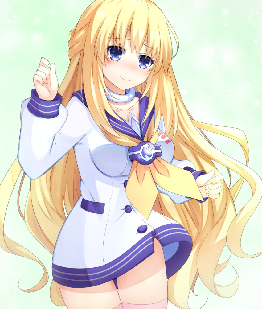 1girl, blonde_hair, blue_eyes, blush, braid, breasts, choker, choujigen_game_neptune