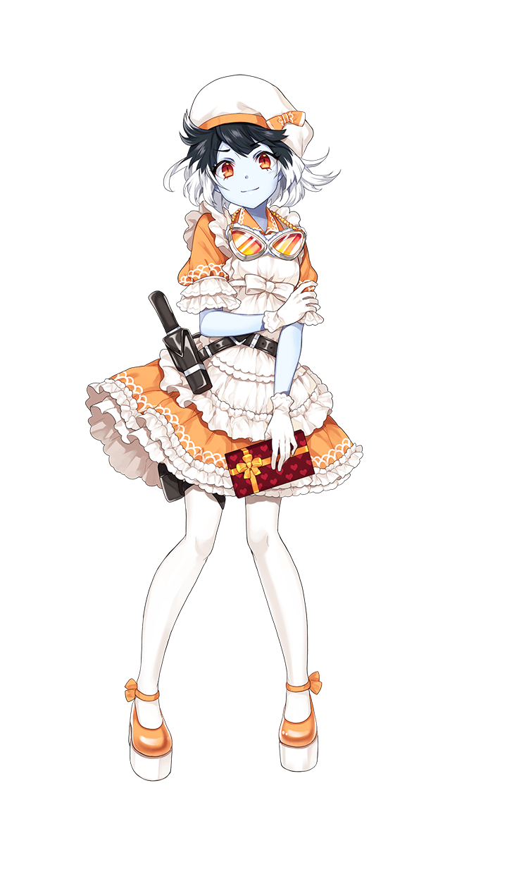 1girl, alternate_costume, black_hair, dress, enmaided, formation_girls, full_body, gift