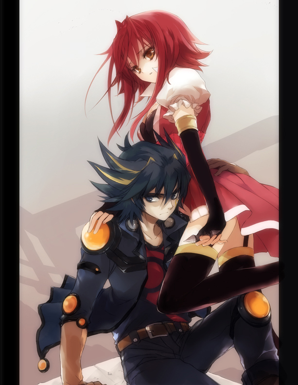 blue_eyes, elbow_gloves, error, fingerless_gloves, fudou_yuusei, gloves, izayoi_aki, ni_(2shi)