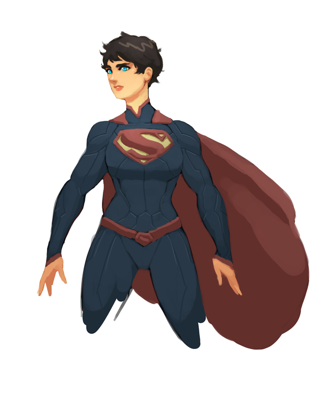 1girl, arthur_asa, blue_eyes, brown_hair, cape, dc_comics, genderswap, heroine