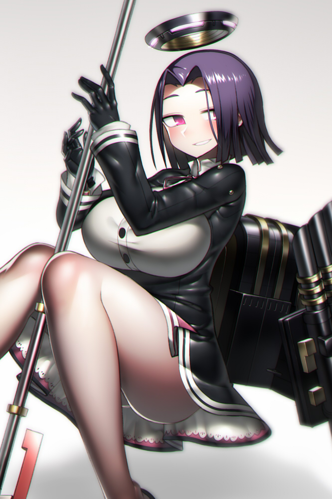 1girl, bangs, bare_legs, black_gloves, black_jacket, blush, breasts, commentary