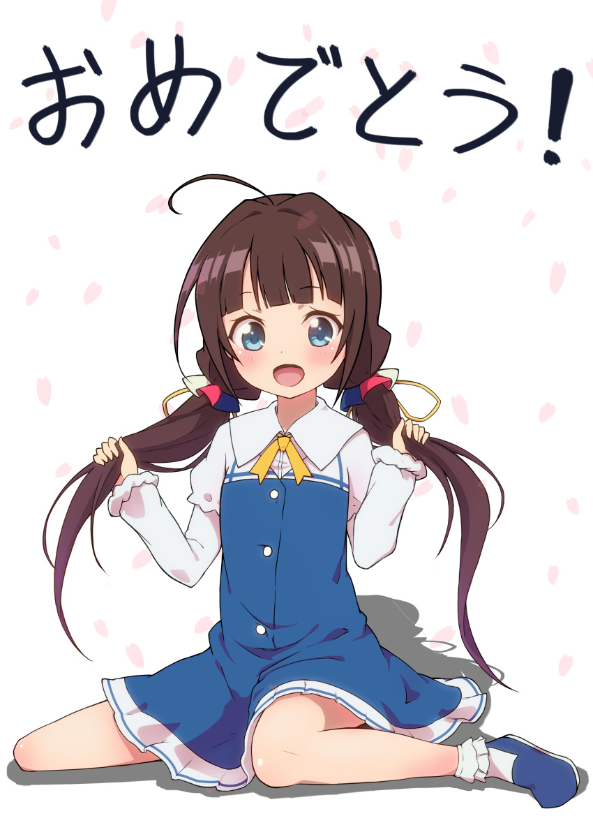 1girl, :d, absurdres, blue_dress, blue_eyes, blue_footwear, blush, bobby_socks