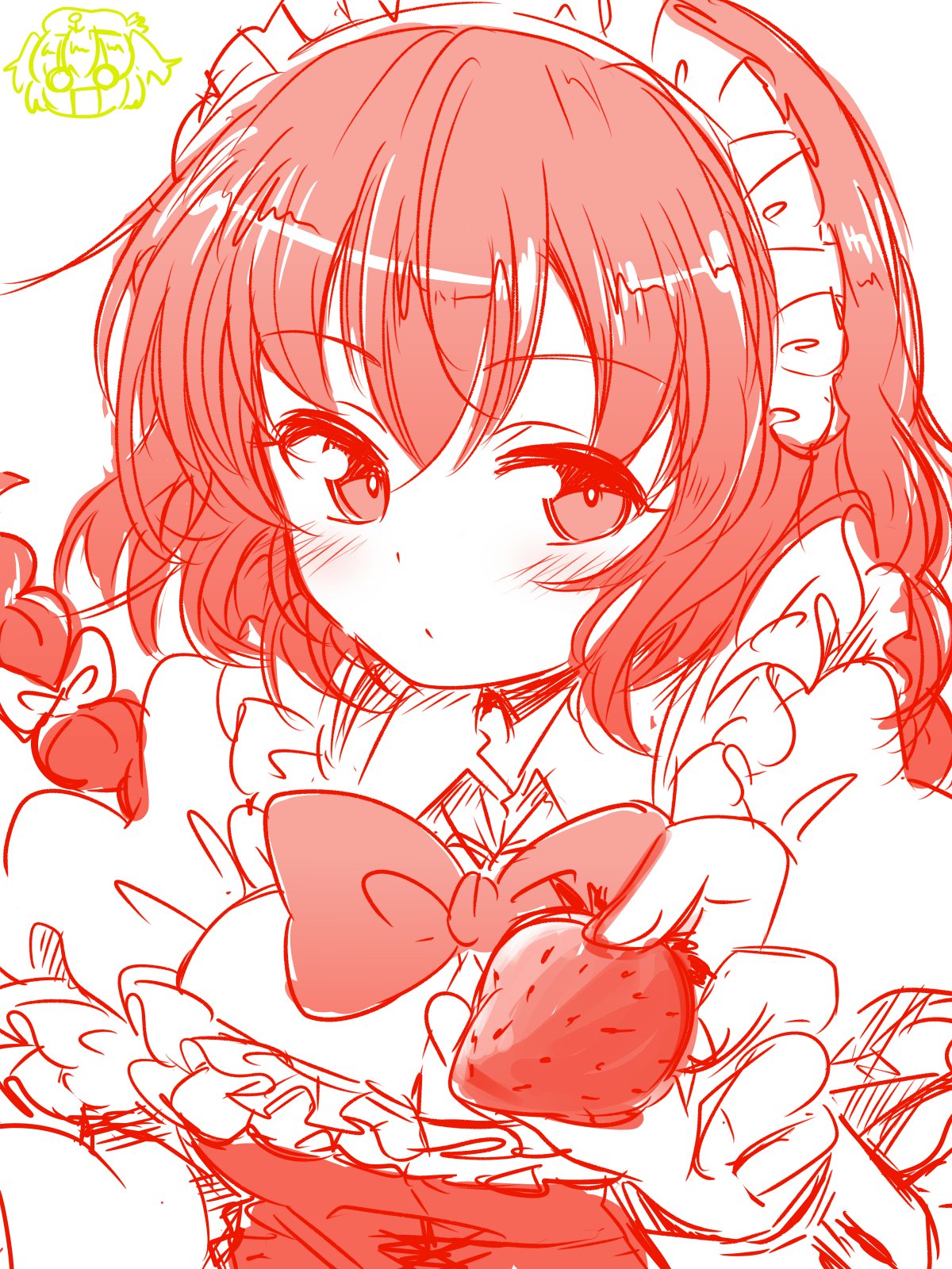 bangs, blush, bow, bowtie, breasts, cleavage, closed_mouth, collar