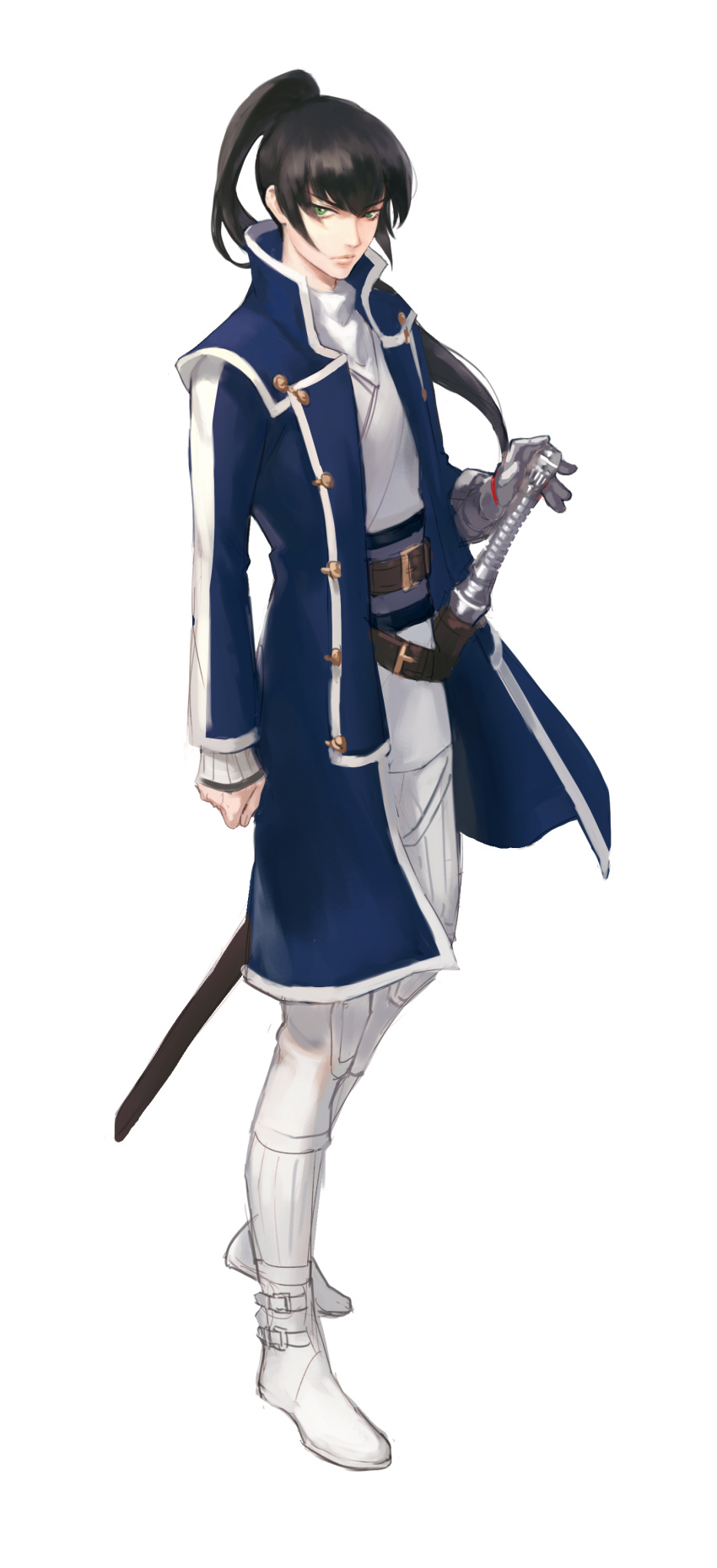 1boy, absurdres, black_hair, coat, flynn_(smt4), full_body, green_eyes, highres