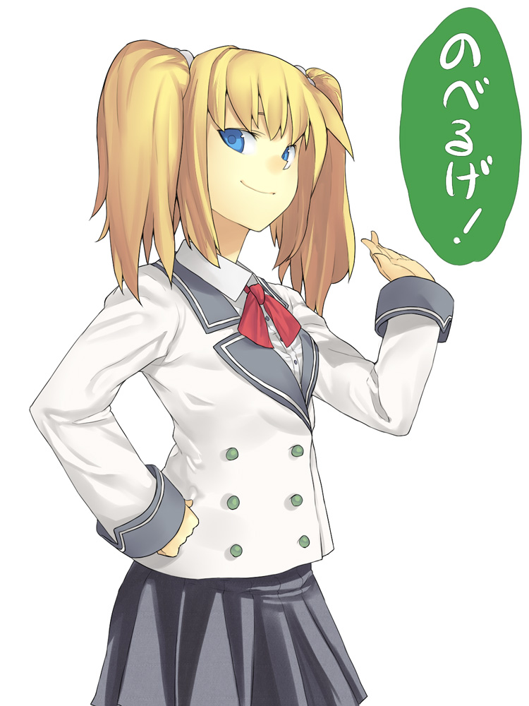 blonde_hair, blue_eyes, narahara_kei, noberuge, school_uniform, serafuku, solo, twintails
