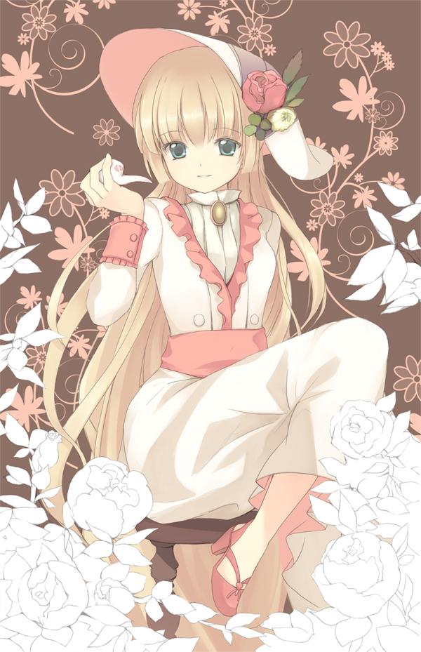 bonnet, flower, gosick, green_eyes, hat, high_heels, long_hair, moai_(aoh)