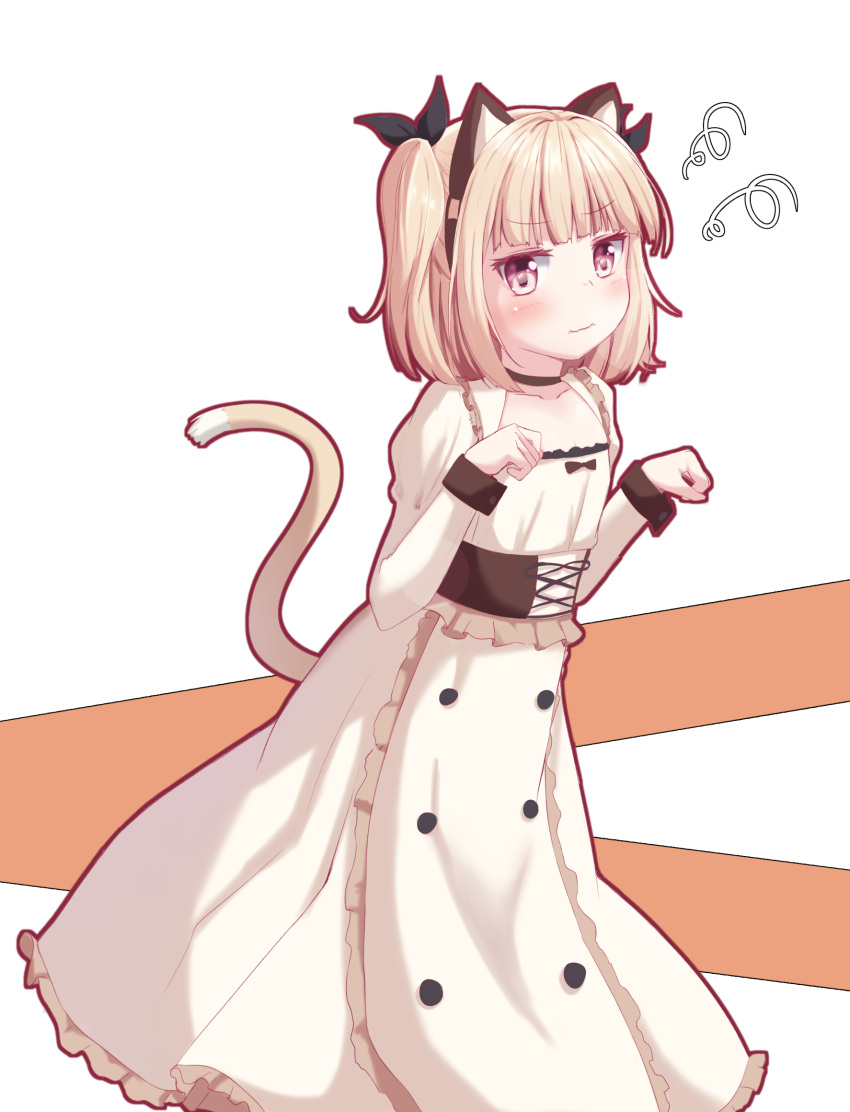 1girl, animal_ears, blush, bow, cat_ears, cat_tail, choker, dress