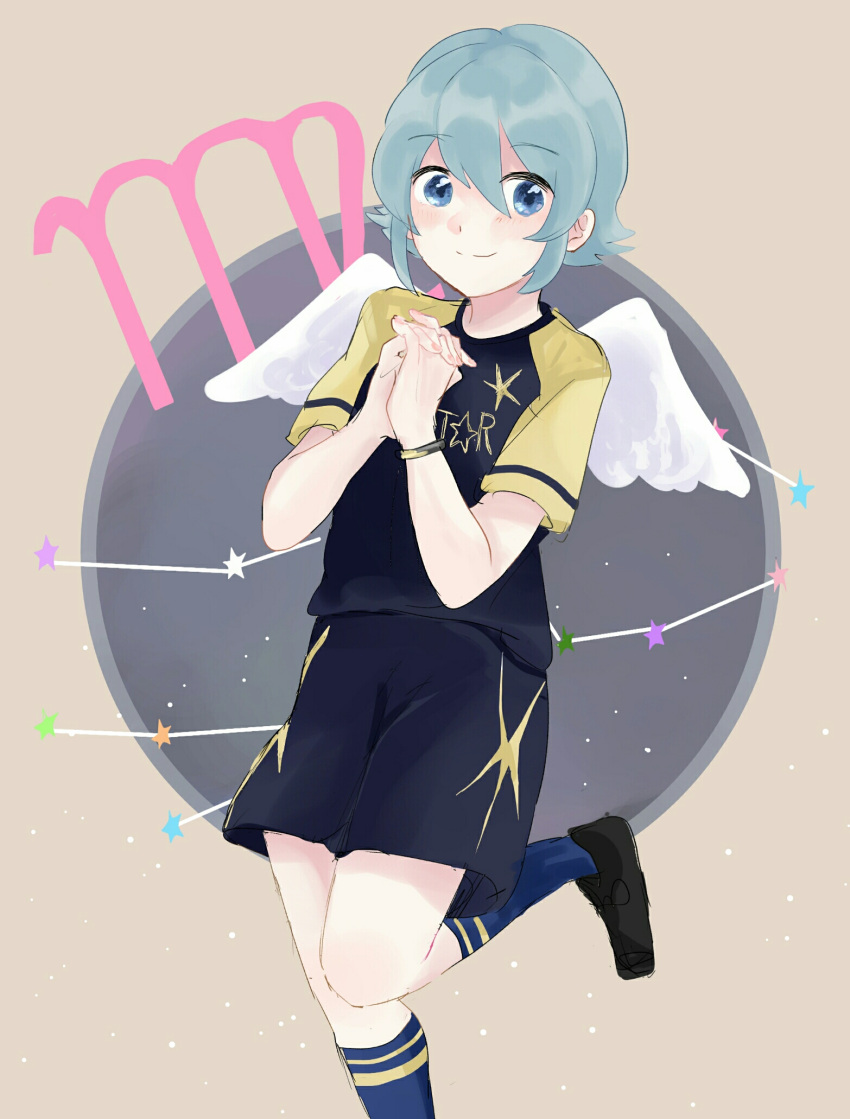 1boy, angel_wings, blue_eyes, blue_hair, highres, inazuma_eleven_(series), inazuma_eleven_ares_no_tenbin, looking_at_viewer