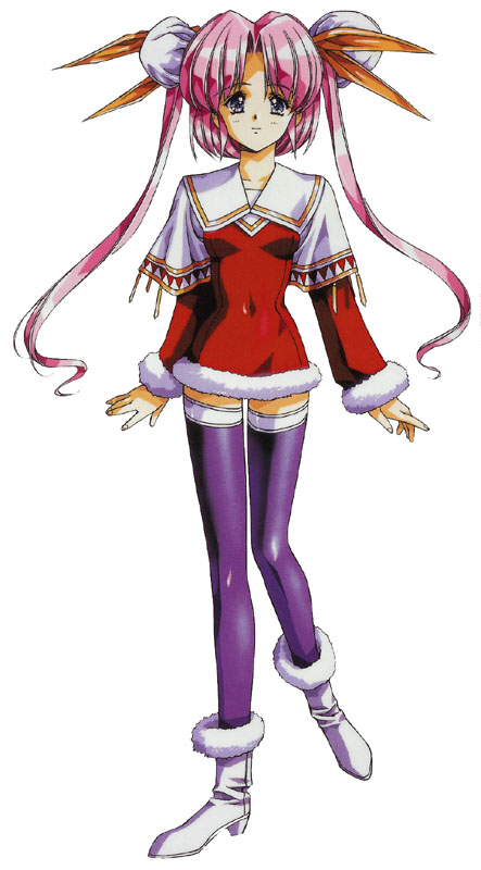 bun_cover, double_bun, double_buns, growlanser, hair_ribbon, hair_ribbons, long_hair, louise_fallsmyer, official_art, pink_hair, ribbon, ribbons, thigh-highs, thighhighs, urushihara_satoshi