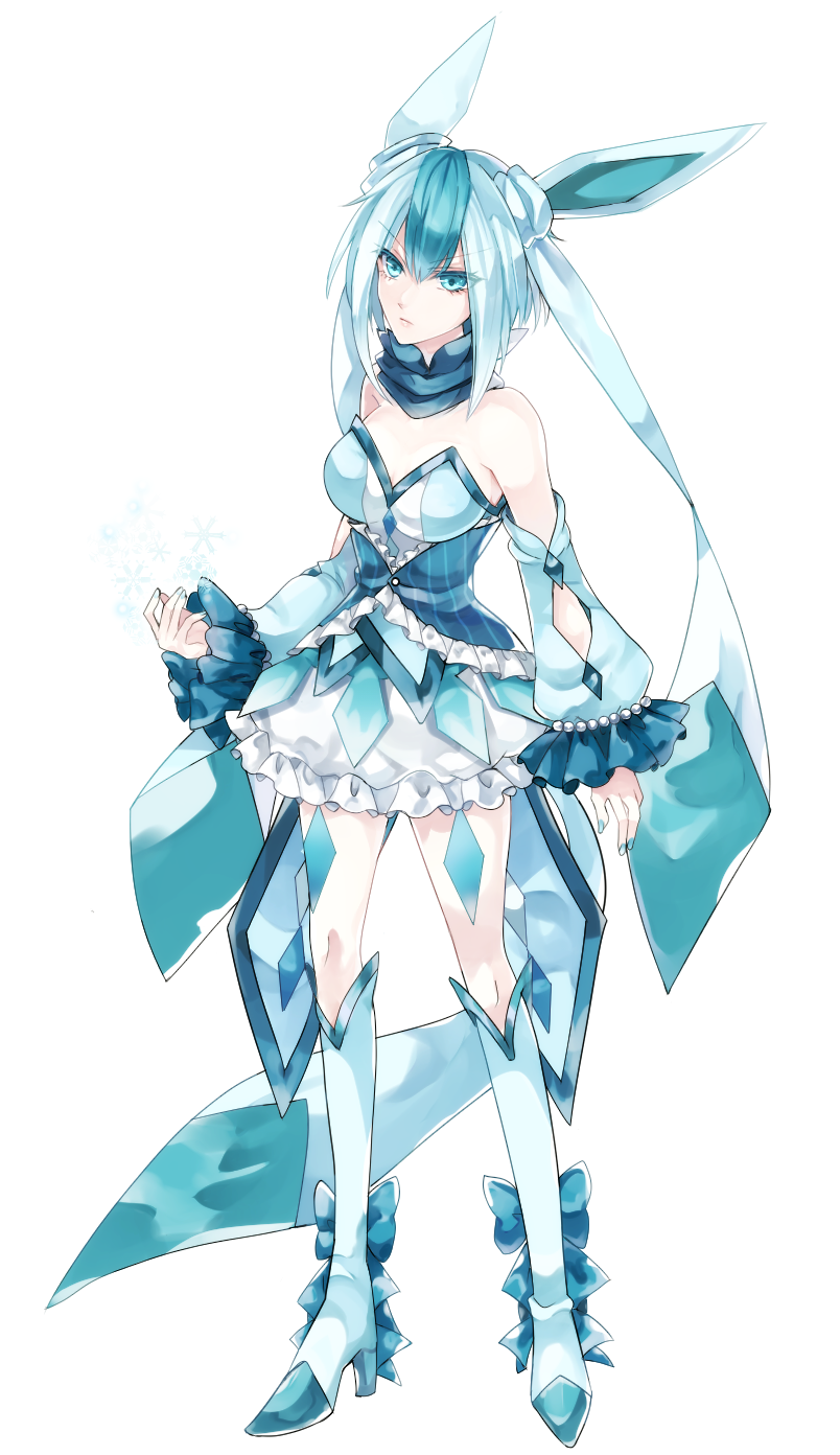 1girl, animal_ears, asame21, bare_shoulders, blue_dress, blue_eyes, blue_footwear, blue_nails