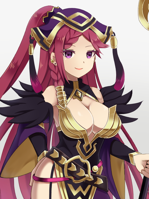 1girl, bare_shoulders, belt, braid, breasts, cleavage, detached_collar, detached_sleeves