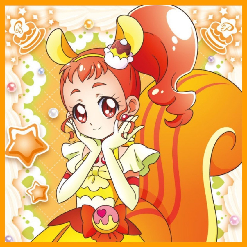 cure_custard, long_hair, orange_eyes, orange_hair, smile