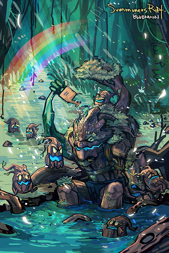artist_name, flower, glowing, glowing_eyes, grass, leaf, league_of_legends, maokai