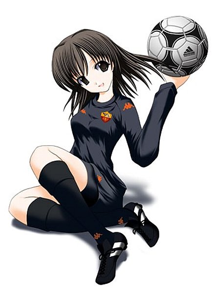 ball, black_eyes, black_hair, kappa_(clothes), kappa_(clothing), kneehighs, short_hair, soccer_ball