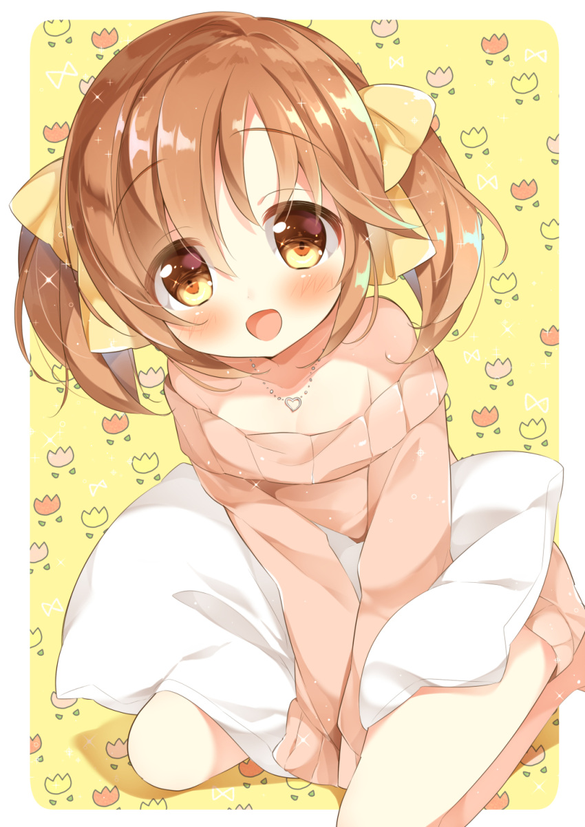 1girl, :d, bare_shoulders, blush, brown_hair, child, commentary_request, gau_(n00_shi)