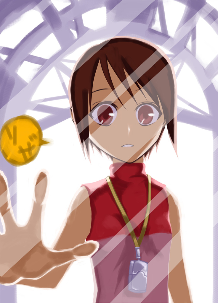 brown_hair, digimon, digimon_adventure_02, jewelry, necklace, red_eyes, riza23, short_hair