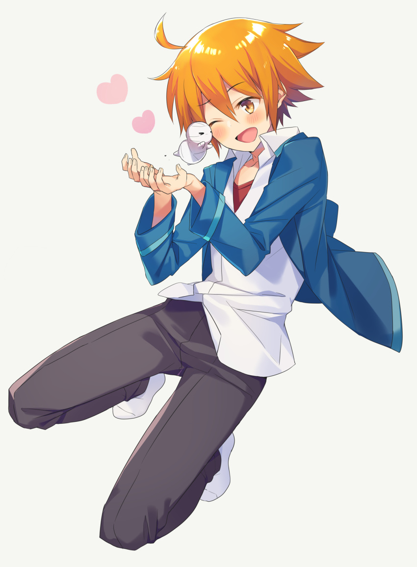 1boy, ahoge, bandage, blush, closed_eyes, fuubuu, heart, highres