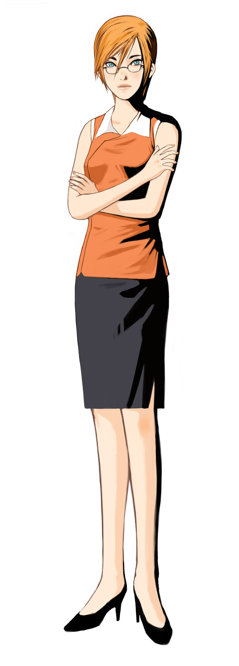 cing, glasses, highres, jessica_robbins, nintendo, official_art, orange_hair, short_hair, trace_memory
